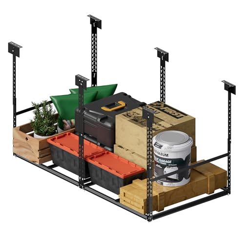 STORKING 3x6 Ft Overhead Garage Storage Rack, 28-41 inch Height Adjustable Ceiling Mounted Organization Rack, 550 lbs Weight Capacity, 36"x72" Heavy Duty Space-Saving Metal Rack for Garage Storage