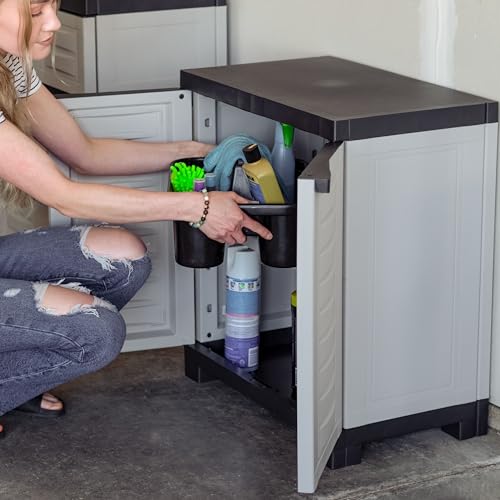Sunnydaze 25.5" H Resin Garage Storage Cabinet - Garage Cabinet with Adjustable Shelf - Freestanding Utility Storage for Laundry Room, Office, Basement - Gray