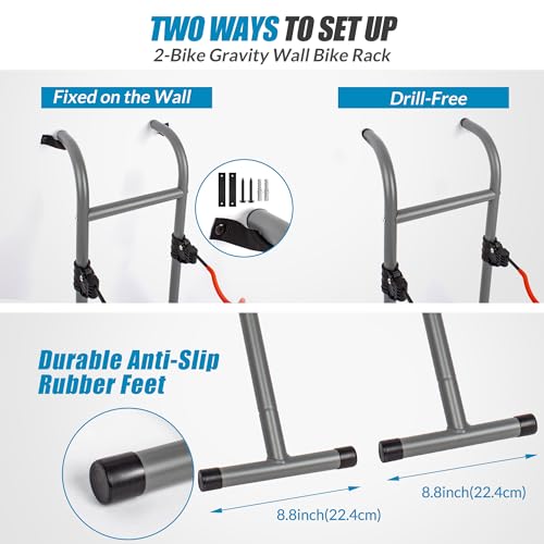 Suchtale 2 Bike Rack, Bicycle Rack, Bike Storage Rack for Garage, Gravity Bike Stand, Indoor Bike Organizer, Floor Vertical Bicycle Holder, Adjustable Wall Mount Cycle Hanger for Road Mountain Bikes