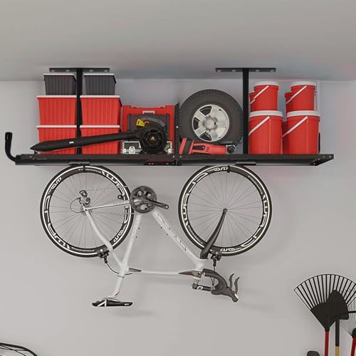 Tlence 4 Pack Overhead Garage Storage Hooks, 16.5" Heavy Duty Ceiling Mount Hangers, Double T-Bar Metal Ladder Ceiling Racks, Hanging for Bike, Pipe Lumber, Fishing Rod, Sports Equipment