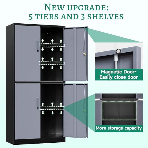 Letaya Metal Storage Cabinets with Lock Door and Shelves, Steel Garage Tool Cabinets for Home,Office, Warehouse,Lockers(71"-Black Gray)