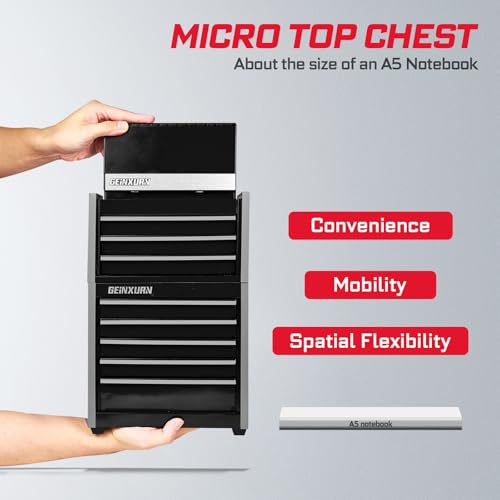 Geinxurn 8-Drawer Rolling Black Tool Box, Heavy Duty Micro Roll Cab Steel Stackable Tool Chest with Lockable Drawers, 2-in-1 Large & Compact Combo Set (3-Drawer + 5-Drawer) for Garage, Workshop