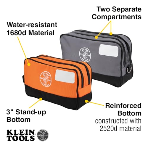 Klein Tools Tool Pouch, Dual Compartments, Heavy-Duty Tool Bag Organizer, Multipurpose Bag