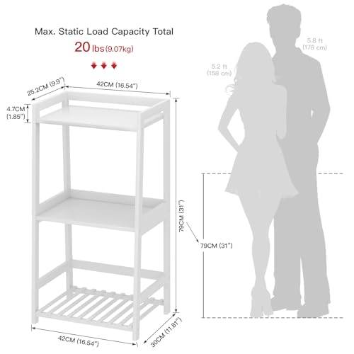 POXAKA 3 Tier Bamboo Bathroom Shelves, Ladder Shelf for Storage, Rustic Home Organizer, Space-Saving Design, Stylish Display Nightstand, Stylish Storage Solution for Home, Living Room, Kitchen
