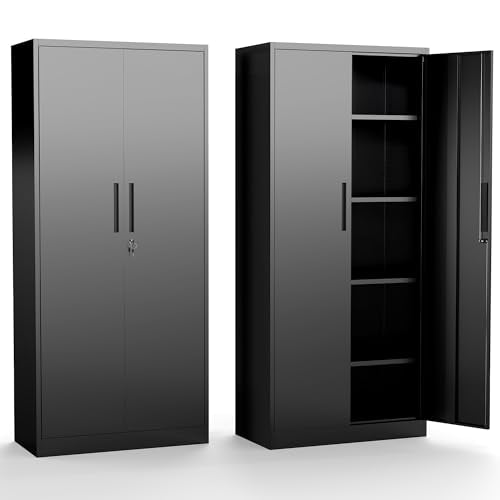FLIXELIO Metal Storage Cabinet with Adjustable Shelves, 72" Steel Garage Storage Cabinets with Lock and 2 Door, Locking Tool Cabinet Utility Cabinets for Garage, Kitchen, Home Office, School, Shop