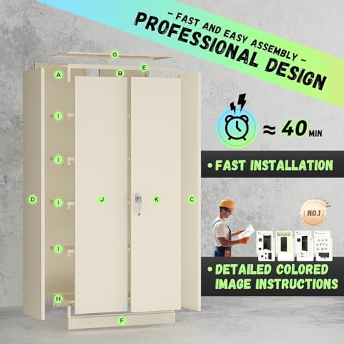SUNCROWN Metal Storage Cabinets with Lock, Tool Cabinet, 72" Locking Steel Storage, Tall Locker Organizer Garage Cabinets with 2 Doors and 4 Shelves for Home,Office,Warehouse,Garage,School(Warm Grey)