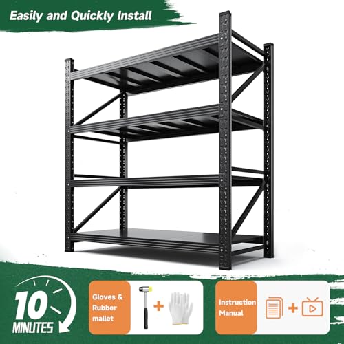 Letaya 3000LBS Storage Shelves Heavy Duty,70" H Garage Shelving Units, 4 Tier Adjustable Utility Rack Shelf,Large Metal Industrial Shelves,for Shop,Warehouse,Basement,Black (48" W x 24" D x 70" H)