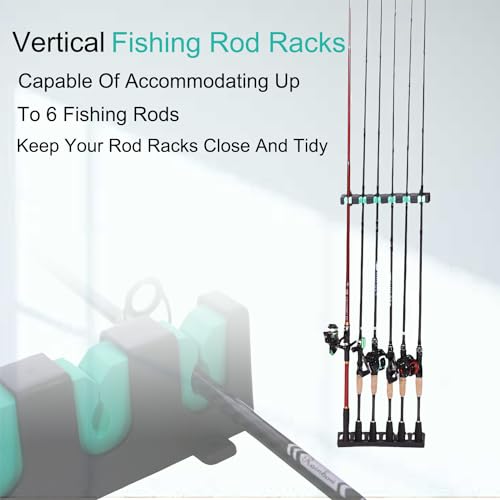 KULPORT Fishing Rod Rack Holders Wall-Mounted Fishing Pole Holder & Rack, Fishing Pole Holders for Garage & Boat 6-Rod Storage Racks(Vertical Green, 1 Pair)
