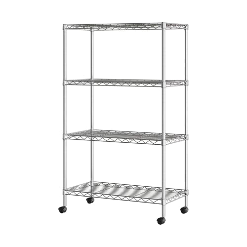 Seville Classics Solid Steel Wire Shelving Storage Unit Adjustable Shelves Organizer Rack, for Home, Kitchen, Office, Garage, Bedroom, Closet, Steel, 4-Tier, 30" W x 14" D