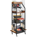 KITIVIALA Fishing Rod Holder for Garage with Hooks & Pegboard, 3-Tier Fishing Pole Rack Holds 12 Rods, Rolling Fishing Rod Storage Organizer with Wooden Tool Box, Fishing Tackle Shelf for Anglers
