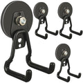 ULIBERMAGNET Upgraded Large Magnetic Hooks,Strong Heavy Duty Magnet Hooks for Power Drill,Broom,Garden Tools,Pegboard,Garage,Workshop,Hardware, 4 Pack Magnet Storage Holder for Hanging(Black)
