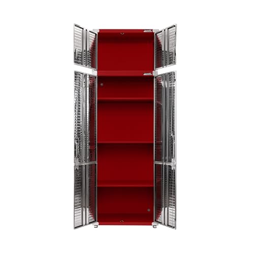 Seville Classics UltraHD 2-Piece Heavy Duty Mega Solid Steel Metal 2-Door Lockable Stacker Wall Storage, Cabinet Set Organizer for Garage, Office, Classroom, Red, 30" W x 18" D x 90.5" H