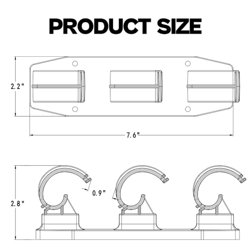 VEYWANE Fishing Rod Racks for Boat/Wall/Truck Bed, 3-Poles Storage Holders with Rubber Band Clips 2 Packs
