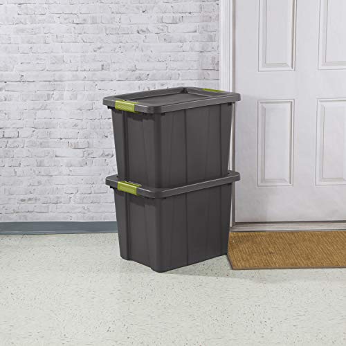 Sterilite 18 Gal Latching Tuff1 Storage Tote, Stackable Bin with Latch Lid, Plastic Container to Organize Garage, Basement, Gray Base and Lid, 6-Pack