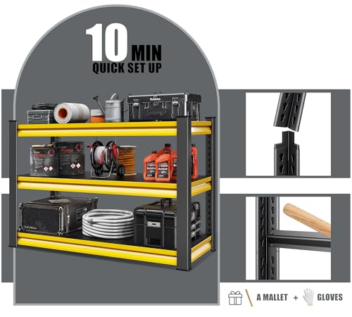 Rufokisa 48" W Garage Shelving Heavy Duty, 1650LBS Loads Adjustable Garage Storage Shelves,3-Tier Metal Storage Racks and Shelving Units, Utility Rack Shelves,48" W x 18" D x 39" H,Yellow