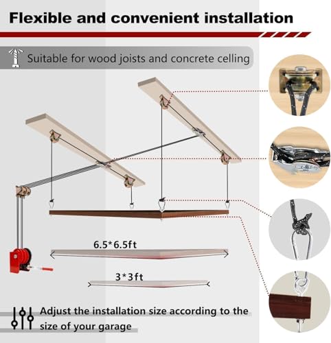 Overhead Garage Storage Lift Hoist, Heavy-Duty Ceiling Mounted Garage Storage Lift System for Organization, Easy to Install (Heavy-Duty Ceiling Mounted Garage Storage Lift)
