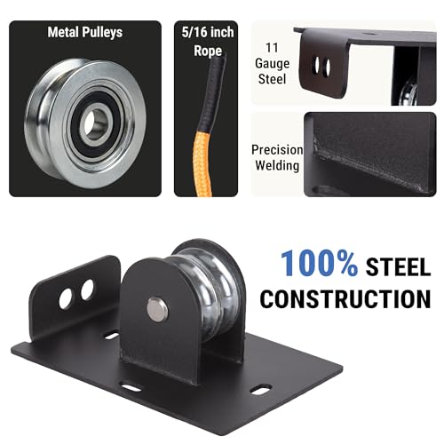 RoakyRoasy Cargo Box Hoist for Garage Ceiling with Metal Pulley System Holds 150 lbs, 5.5" Low-profile Rooftop Carrier Storage Lift, Parallel or Perpendicular Mounted