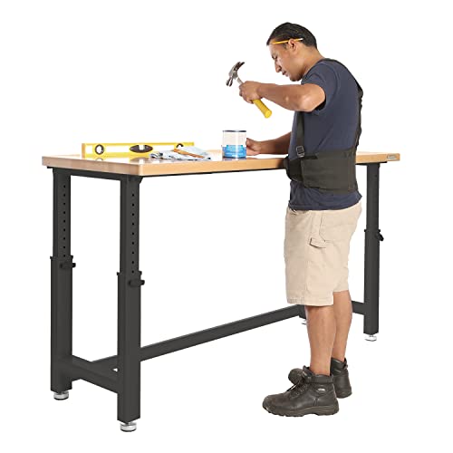 Seville Classics UltraHD Heavy Duty Workbench Table w/Solid Wood Top, 1000 lbs. Weight Capacity Workstation for Garage, Warehouse, Workshop, Graphite, 72" W x 25" D x 28.5" to 42" H Desktop