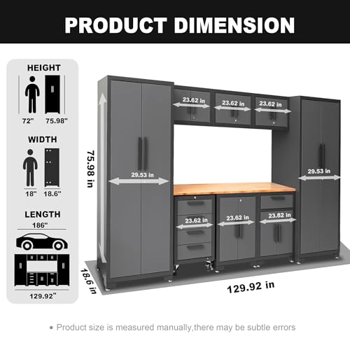 Torin APK112B Garage Storage System: Heavy-Duty 9-Piece Cabinet Set with Worktop, Adjustable Shelves, and Secure Lockable Doors, Black/Grey