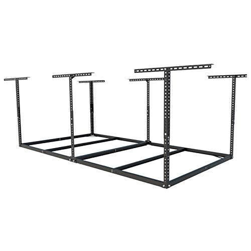 FLEXIMOUNTS 4x8 Overhead Garage Storage Rack without Decking,plus 2-Pack Add-On Storage Utility Hook Accessory,600lbs Weight Capacity,Black