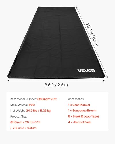 VEVOR Containment Mat, 8 ft 6 in x 20 ft, Non-Slip PVC Garage Floor Mat with a Cleaning Squeegee, Heavy Duty Durable Waterproof Protection from Snow, Rain and Mud for Cars SUVs Trucks Parking, Black