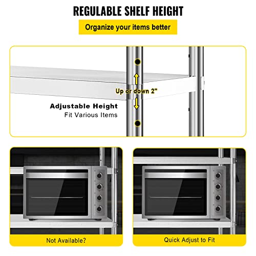 VEVOR Storage Shelf, 5-Tier Storage Shelving Unit, Stainless Steel Garage Shelf, Heavy Duty Storage Shelving, 1650 Lbs Total Capacity with Adjustable Height