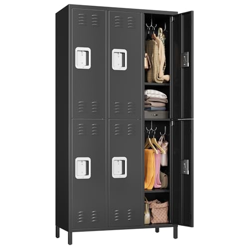 MERXENG Metal Storage Locker with 6 Doors, Metal Locker for Employees with 18 Hooks for Garage School Office Gym Home, Assembly Required, Black