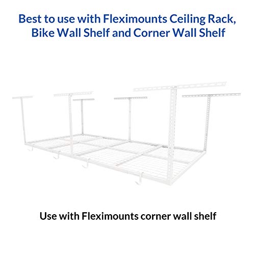 FLEXIMOUNTS 4 Pack Add On Storage Rail Hook Accessory for Ceiling Rack and Wall Shelving, Max Weight Capacity up to 50lbs, White
