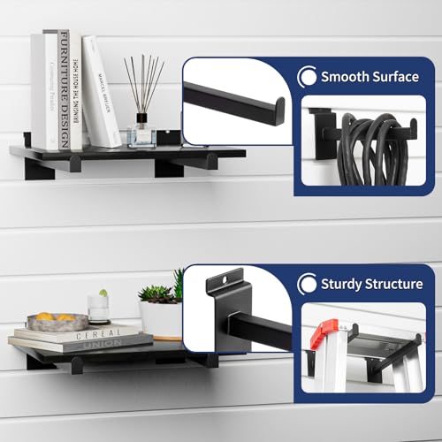 SINCHEEWAY 16 Pack Heavy Duty Tube Slatwall Shelf Brackets, Metal Tubular Slat Wall Brackets with Lip, Slatwall Accessories for Garage, Retail, and Home Storage