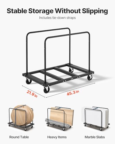 VEVOR Folding Table Cart, 1800LBS Heavy Duty Table Trolley with 5" Swivel Wheels, Drywall Dolly for Garage, Home, Warehouse, Party Event Hotel Furniture 10 Table Capacity, Black