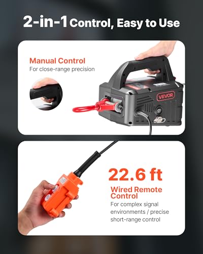 VEVOR 2-in-1 Electric Hoist Winch, 1100 lbs Capacity, 1500W Portable Power Winch Crane, 25 ft Lifting Height, 16.4 ft/min with Manual and Wired Remote Control for Factory, Warehouss, Garage