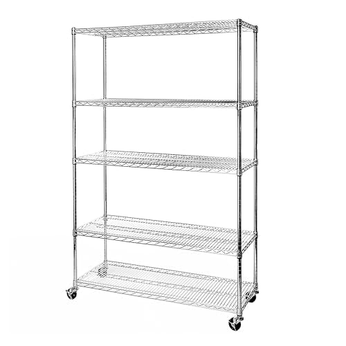 Seville Classics UltraDurable Heavy Duty NSF Solid Steel Wire Rack Storage Unit Organizer for Garage, Warehouse, Office, Restaurant, Classroom, Kitchen, 5-Tier Shelving, 48" W x 18" D