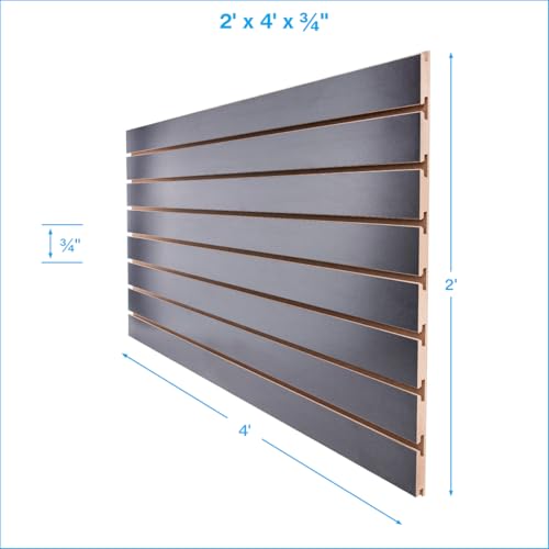 SSWBasics 4 ft x 2 ft Horizontal Black Slatwall Panels for Wall (24"H x 48"L) - Pack of 2 - Garage Wall Organizer Panels and Craft Storage Organization Slatwall Panel