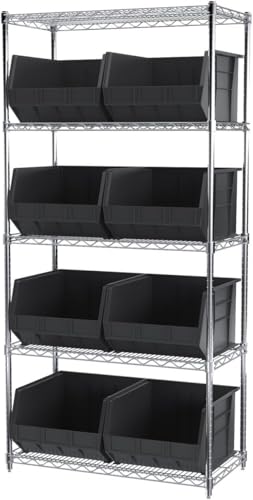 Akro-Mils 30270 AkroBins Plastic Storage Bins, Space-Saving Stackable Bins for Garage, Pantry, Craft Organization, 18" x 16" x 11", Black, 3-Pack