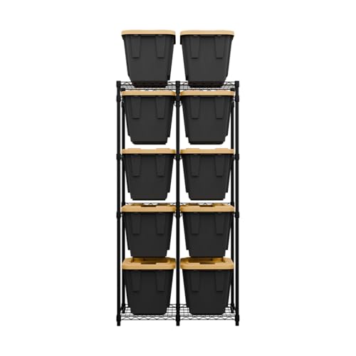 SafeRacks Bin Storage Rack for 12 Gallon Storage Totes – Includes 10 Bins - Garage or Holiday Decoration Organization, NSF Certified, Heavy Duty Steel 21.5"x34.25"x68" (Black)