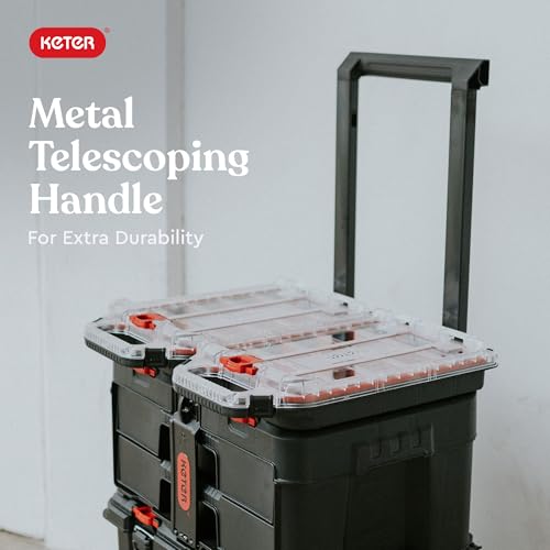 Stack N’ Roll 4-Piece Rolling Tool Storage System – Includes Large Rolling Tool Box, 2-Drawer Tool Box & 2 Tray Organizers | Modular Stackable Tool Storage with Wheels for Garage & Workshop