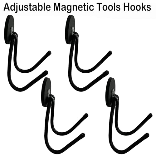 4 Pack Strong Garage Magnetic Hooks, Power Tool Organizer Rack, Heavy Duty Storage Utility Magnet Hooks for Power Drill,Garden Tools, Hose,Pegboard,Garage, Workshop for Indoor & Outdoor Hanging