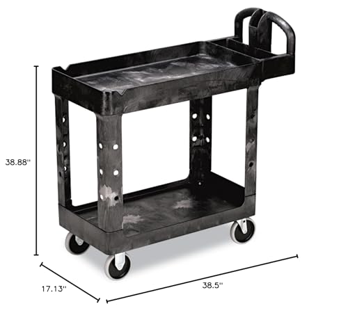 RUBBERMAID RM Utility Cart #500 2 Shelf Blk HD, 1 EA