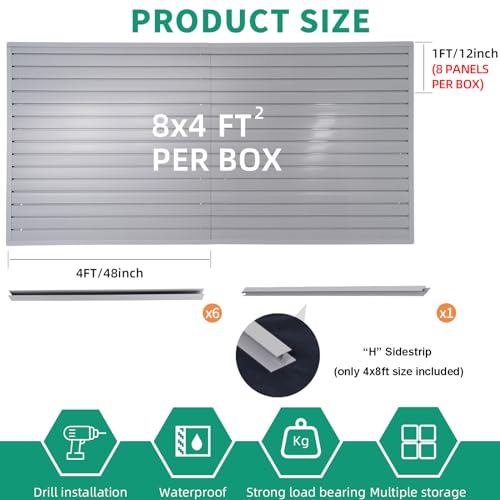 FRAYSCENT Slat Wall Paneling Garage Slat Wall Storage Systems Slatwall Panels Power Tool Organizer Wall Mount, PVC Garage Storage & Organization Products Slate Board (Grey, 4ft x 8ft)