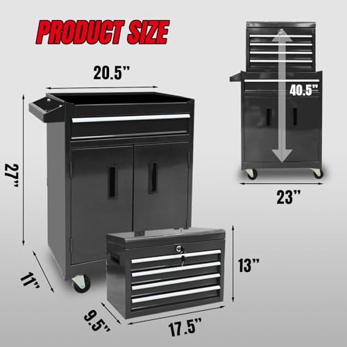 BIG RED 5-Drawer Rolling Tool Chest: Metal Tool Box with Wheels, Removable Top Tool Box, Liner, Adjustable Shelf and Locking Mechanism for Garage Workshop,Black