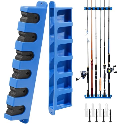 DZrudun Vertical Fishing Rod Holder for Garage Wall Mounted - 6 Rods Fishing Pole Storage Rack with Damage-Free EVA Grip, Interlocking Fishing Pole Holders for Garage Organization, Best Fish Gifts Men
