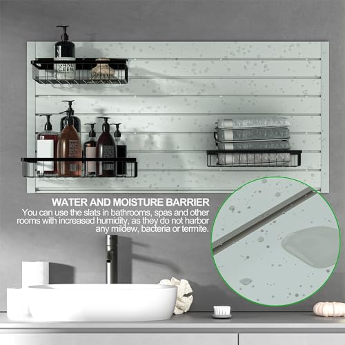 RELIANCER PVC Slat Wall Panels,4ft by 8ft (32 sqft) Garage Wall Organizer Storage System,Interlocking Slatwall Paneling Sheets,Workshop Slatwall Shelves Tools Organization,Wall Mounted Storage Rack