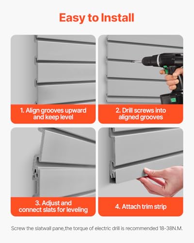VEVOR Slat Wall Paneling, 2 x 4 ft, PVC Garage Slatwall with Modular Design, Grey Slat Wall Easy-to-Install Adjustable Slatwall Panel with Coupling Structure & DIY Cutting, Fits for Storage & Display