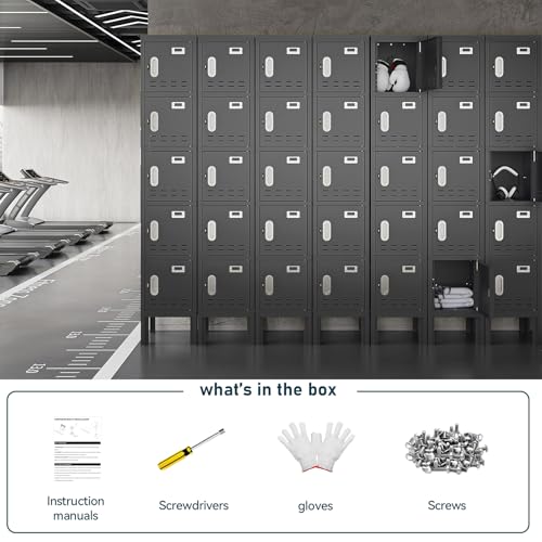 BUTISOW Metal Lockers - 66" Height Steel Lockers for Employees with 5 Door Storage Locker with Card Slot for Employees Gym School Home Office Garage - Assembly Required