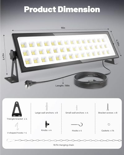 AGranTOP 2 Pack Linkable LED Shop Lights, 100W 15000LM 6000K Plug in Garage Light, 9.84ft Cord Built-in Outlet for Garage Workshop Warehouse Utility Room