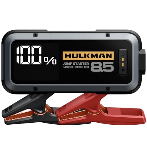 Hulkman Alpha85 Smart Portable Jump Starter, 2000A Battery Booster Pack with LED Display, Flashlight, 74Wh Power Bank, 12V Jump Box for up to 8.5L Gas & 6.0L Diesel, Cars, SUVs & Trucks, Ideal for Dad