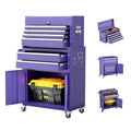 Oakcloud Lockable 8-Drawer Rolling Tool Chest & Cabinet Combo with Black Liner – Heavy-Duty Steel Garage Tool Box on Wheels – Detachable Top Toolbox & Bottom Storage Cart with Side Hooks, Purple