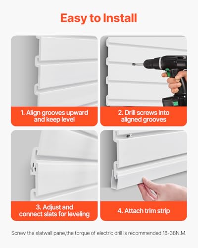 VEVOR Slat Wall Paneling, 8 x 4 ft, PVC Garage Slatwall with Accessories, White Slat Wall Easy-to-Install Adjustable Slatwall Panel with Coupling Structure & DIY Cutting, Fits for Storage & Display