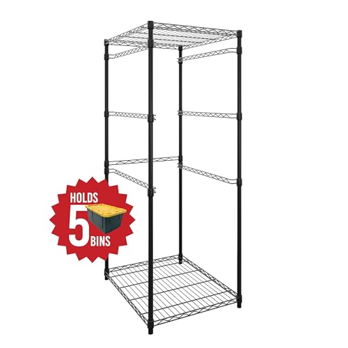 SafeRacks 5-Tier Steel Tote Rack - Maximize Space, Declutter, Organization, NSF Certified, Bin Storage for Garage, Pantry, Kitchen, Workspace, 5 Shelves, 31″ x 23″ x 68″, Black