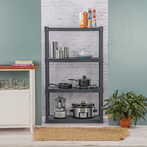 Sterilite 4 & 5 Shelf Plastic Storage Units Bundled with Easy to Assemble Storage Cabinet for Garage, Pantry & Kitchen Organization, 4 Shelves, Gray